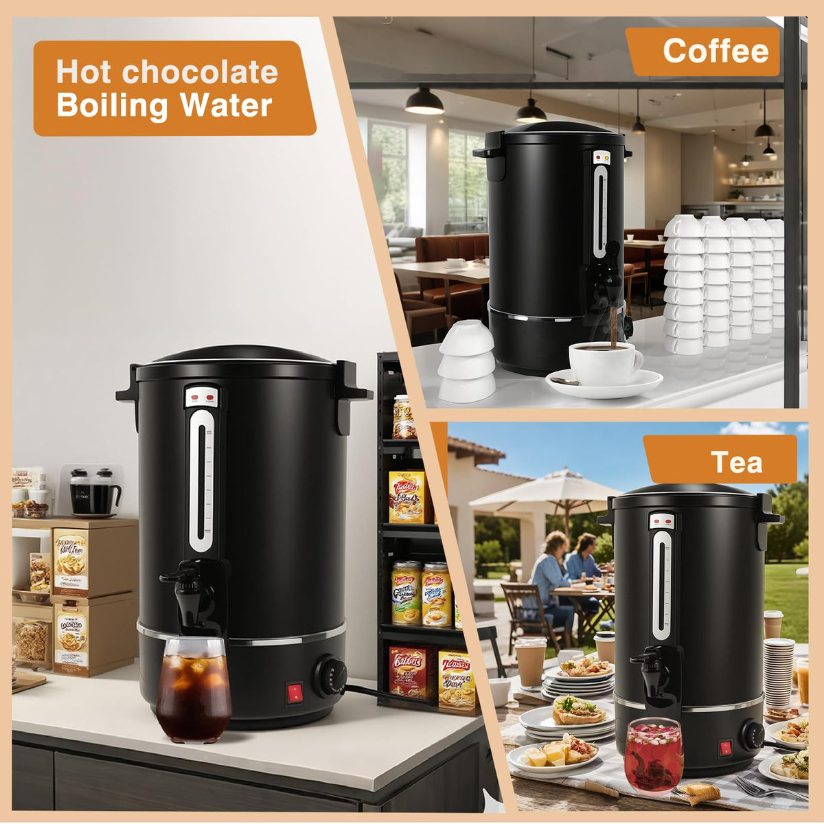 110 Cups Black Stainless Steel Commercial Coffee Urn U605