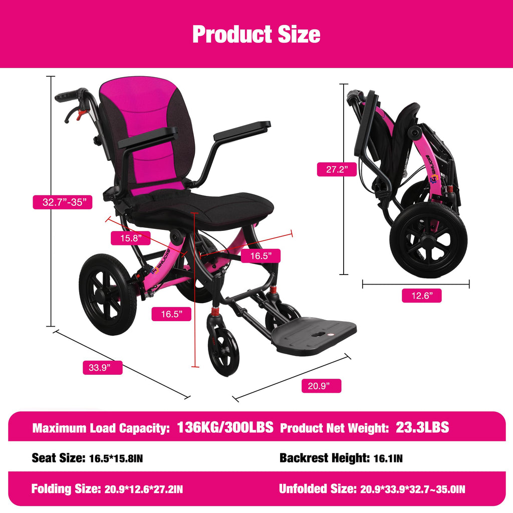 Lightweight Foldable Wheelchair with 12-inch Wheels and Removable Cushion E77600