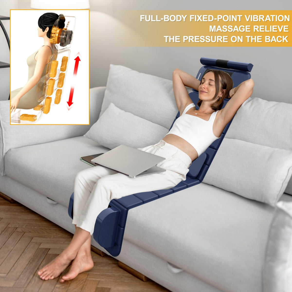 Full Body Massage Mat with Heat, 9 Vibrating Modes, Detachable Neck Massager J67949