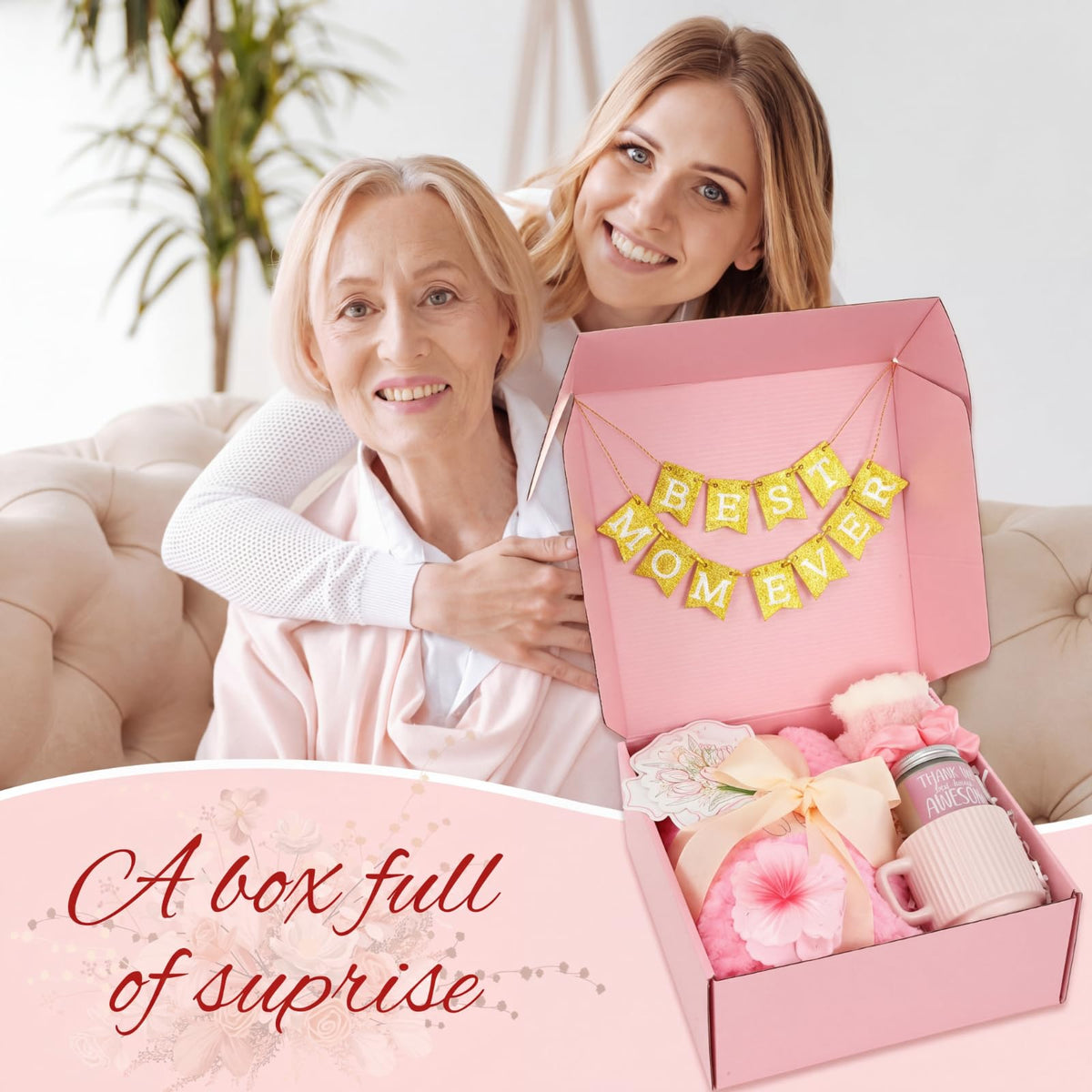 Birthday Gift Basket for Women, Spa Relaxation Set, Pink E635