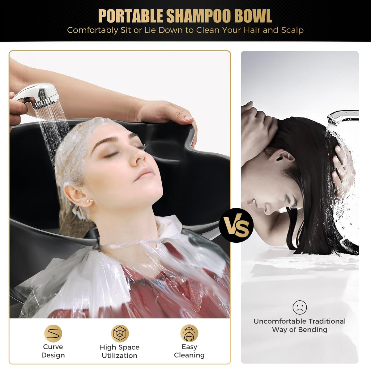 Portable Shampoo Bowl with 2 Buckets, Electric Pump, Drain Hose, 4 Wheels D58954
