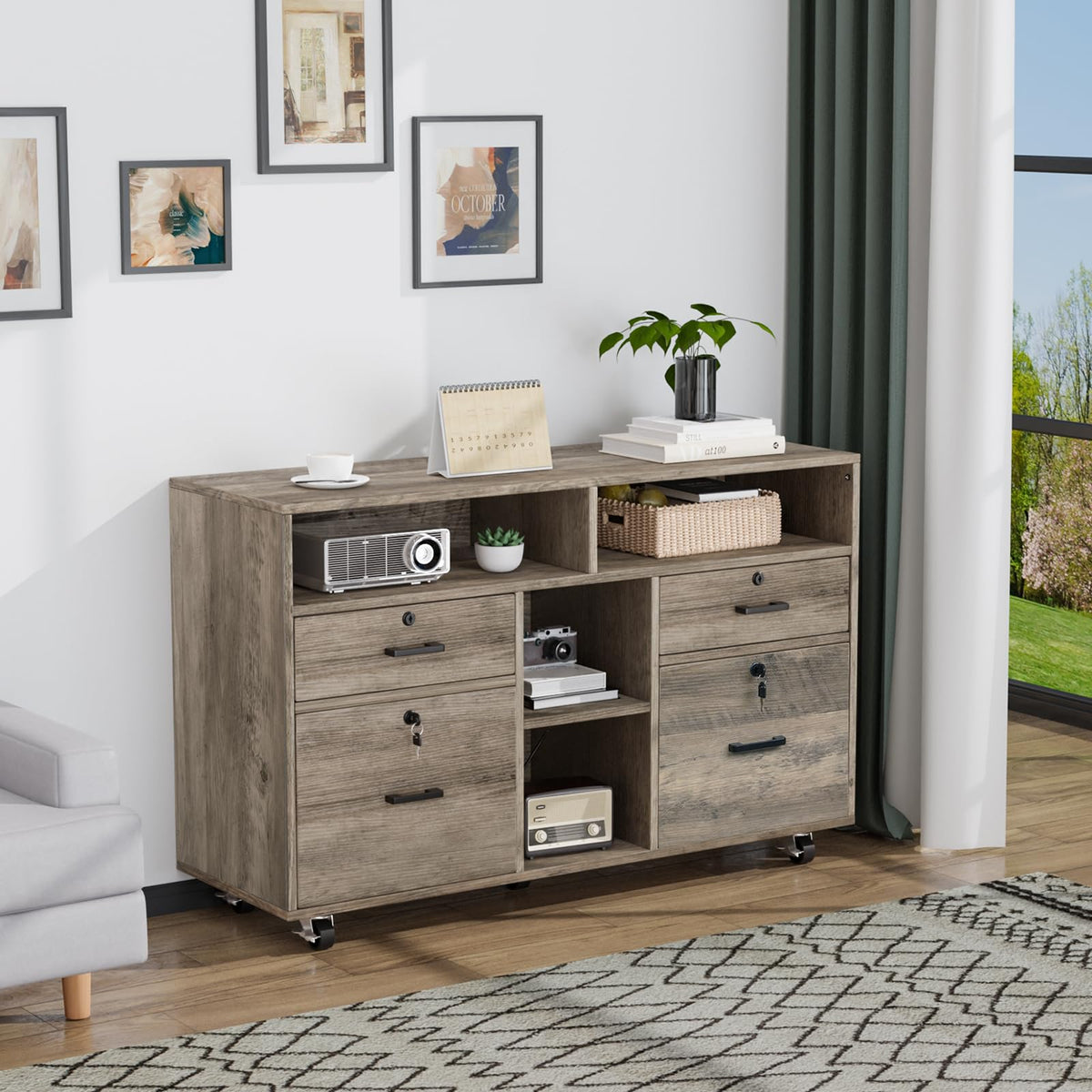 Rustic Grey 4 Drawer File Cabinet with Lock W170