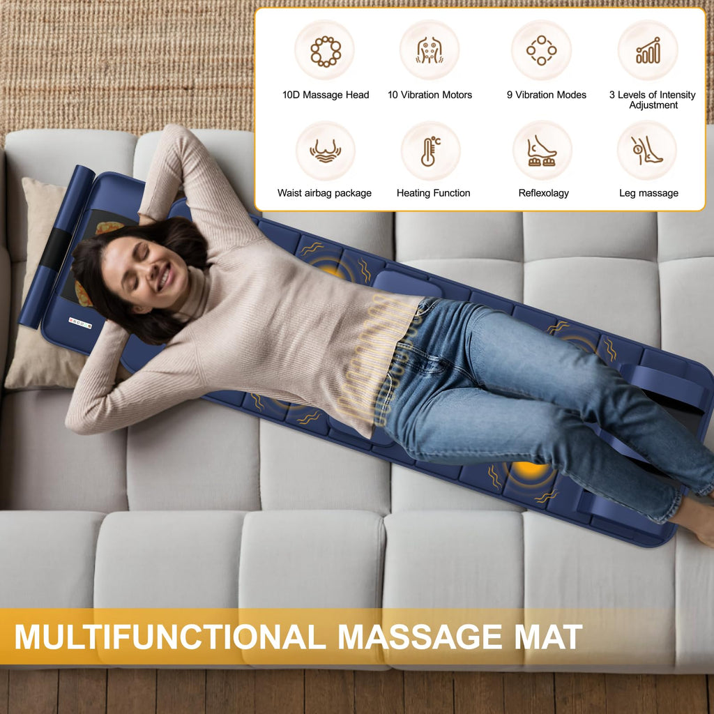 Full Body Massage Mat with Heat, 9 Vibrating Modes, Detachable Neck Massager J67949