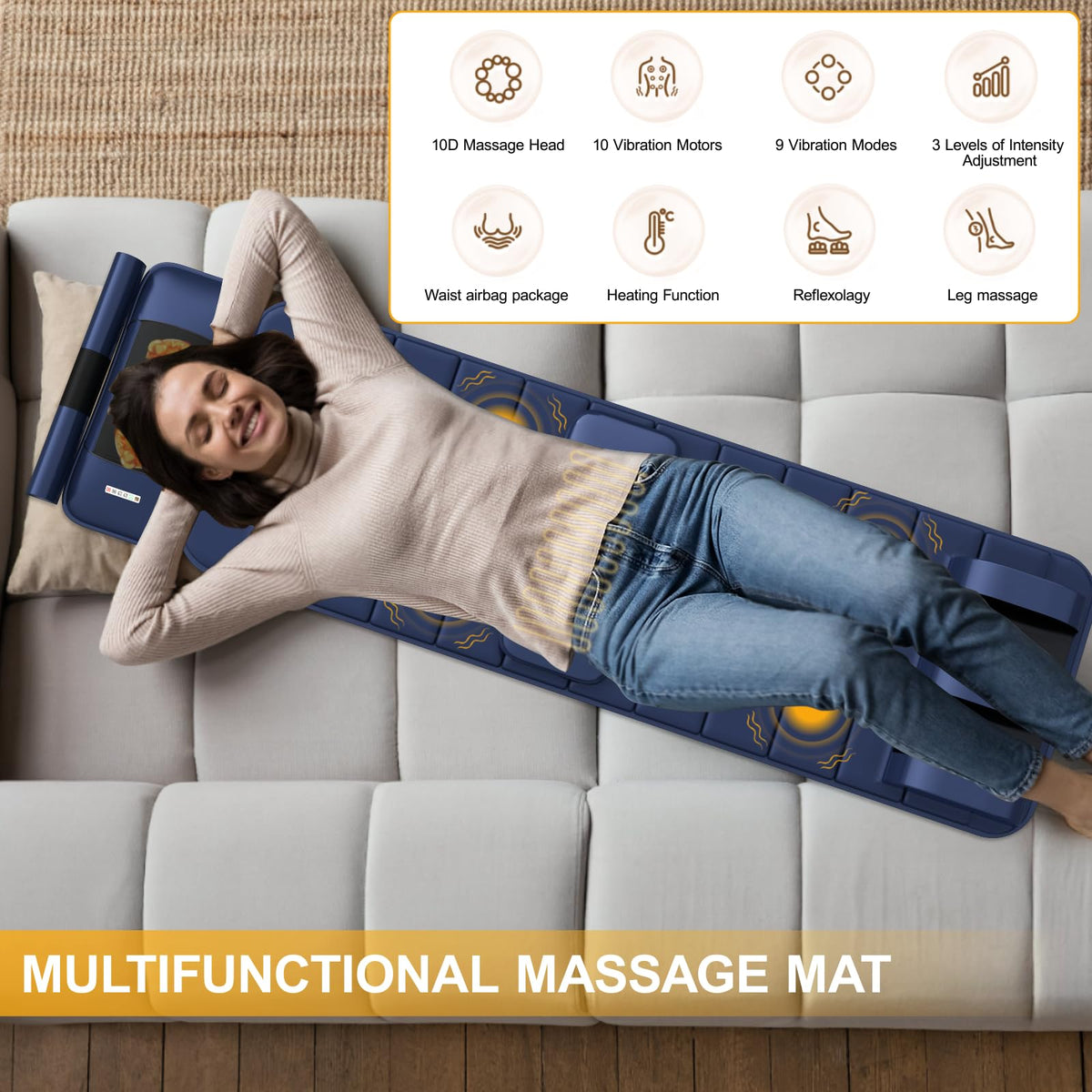 Full Body Massage Mat with Heat, 9 Vibrating Modes, Detachable Neck Massager J67949
