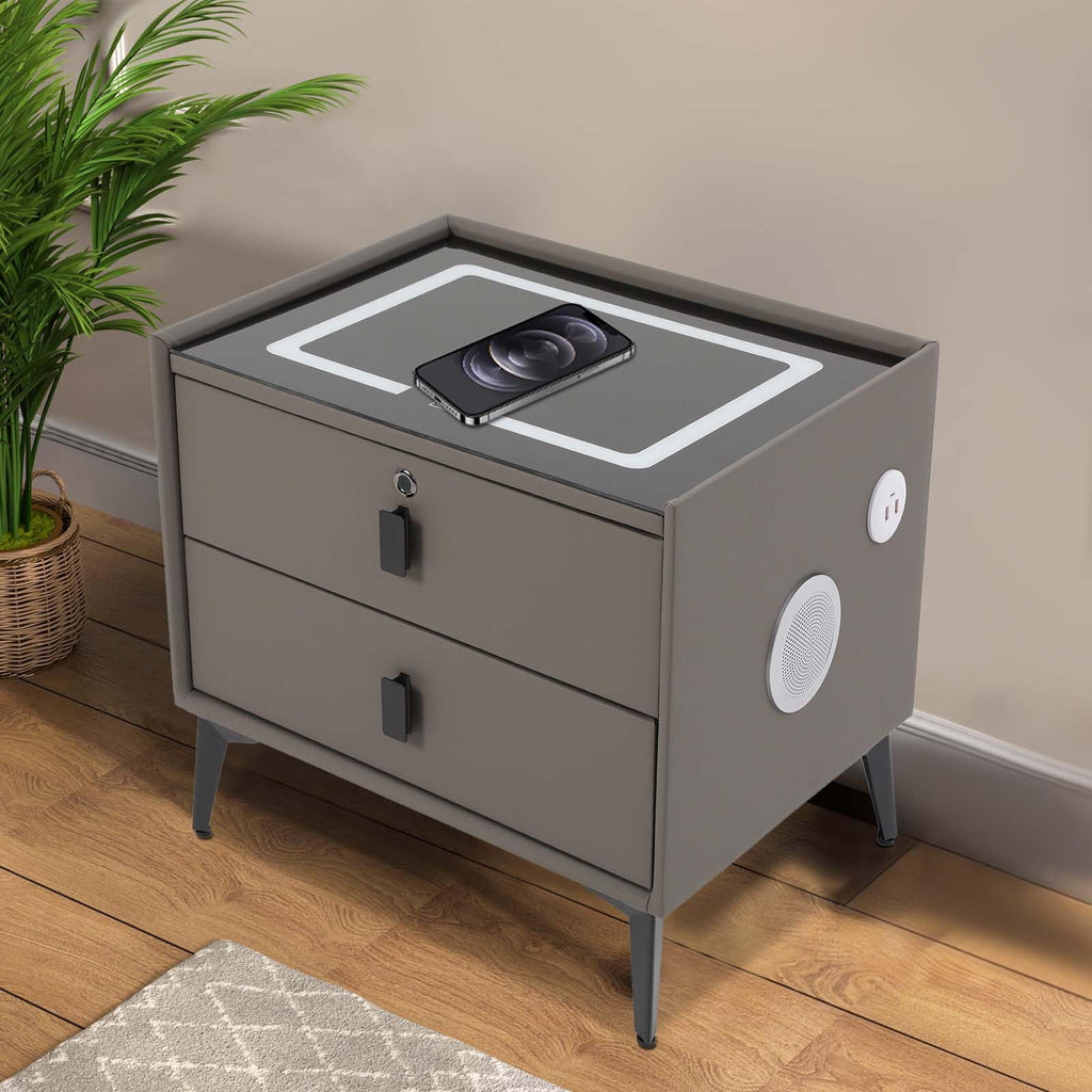 Dark Grey Smart Nightstand with Wireless Charging and LED Lights Y561853