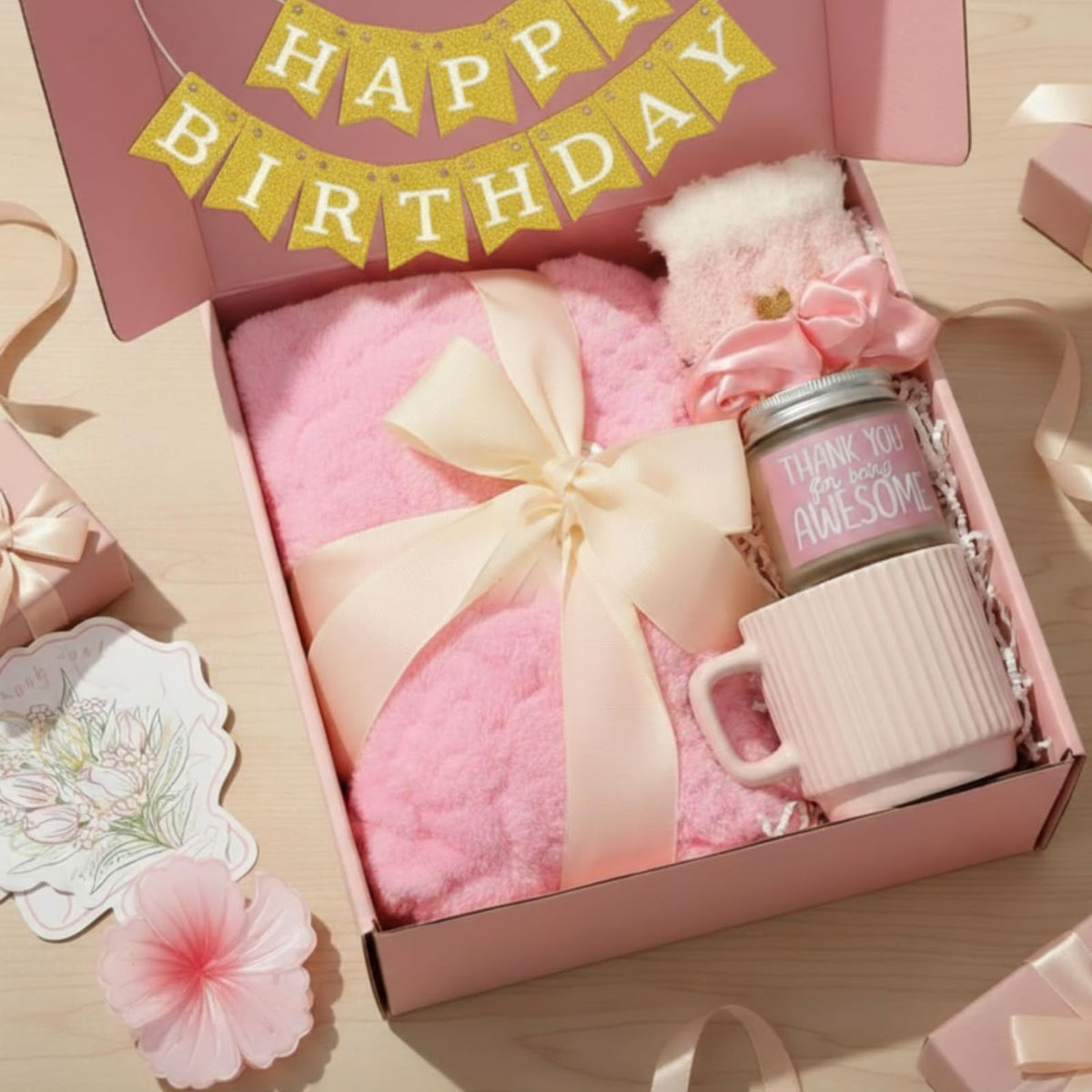 Birthday Gift Basket for Women, Spa Relaxation Set, Pink E635