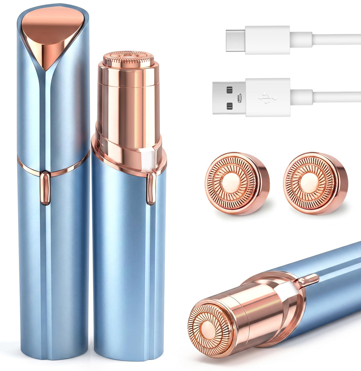 USB Rechargeable Facial Hair Remover with 2 Extra Heads E666759