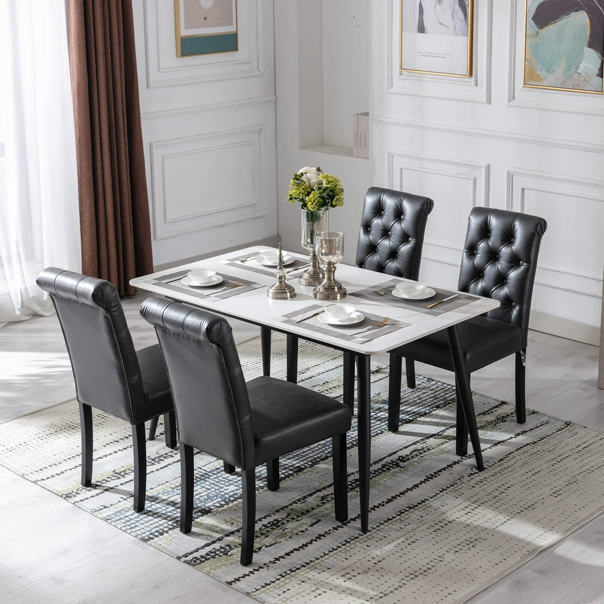 Black PU Leather Upholstered Dining Chairs Set of 4 Q404