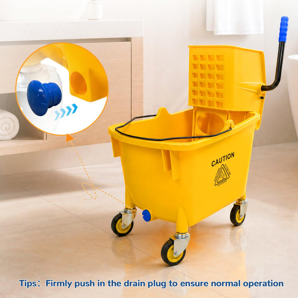 35 Quart Mop Bucket with Side Press Wringer on Wheels L1609