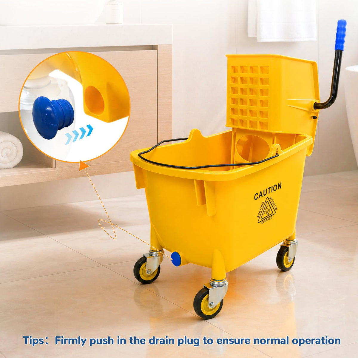 35 Quart Mop Bucket with Side Press Wringer on Wheels L1609