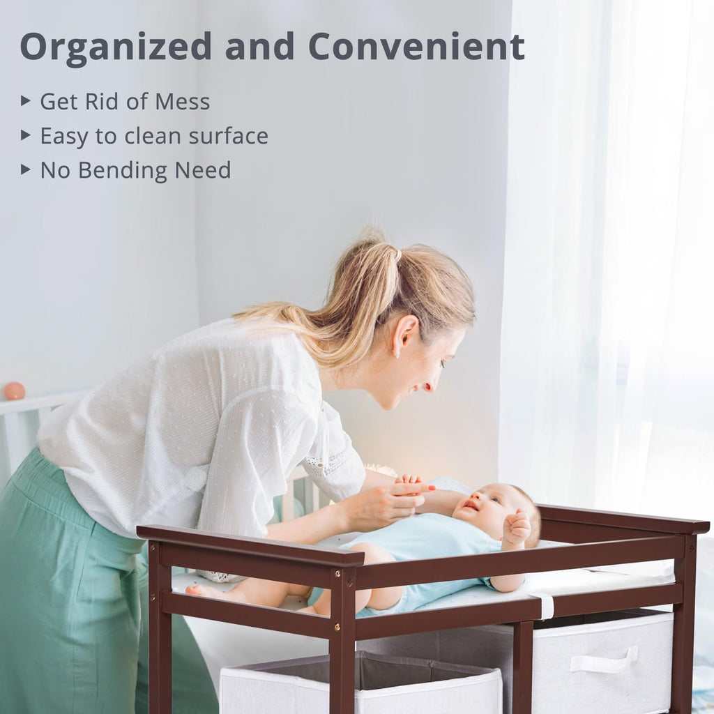 Modern Baby Changing Table with Laundry Hamper & 3 Drawers U3914