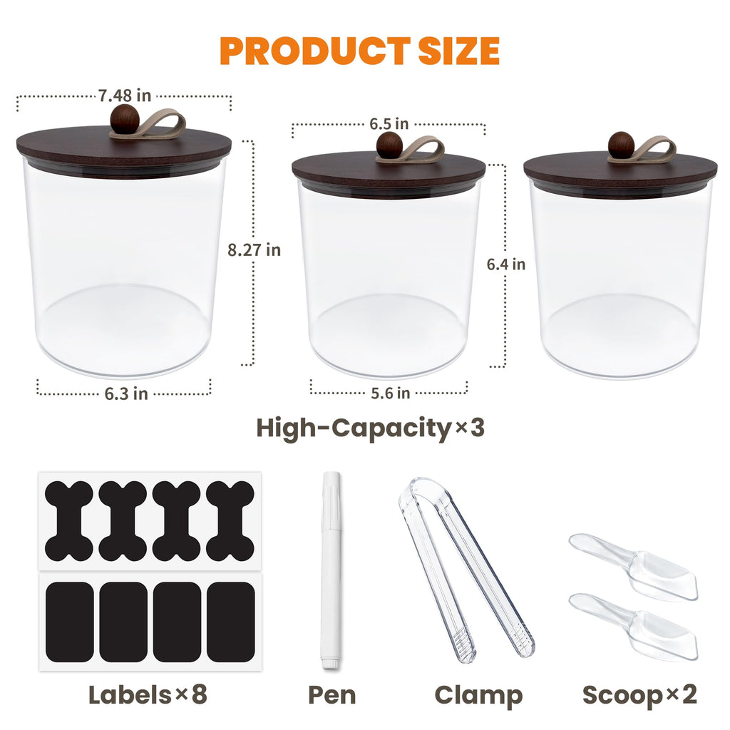 3 Pack Airtight Dog Treat Containers with Bamboo Lids P1239
