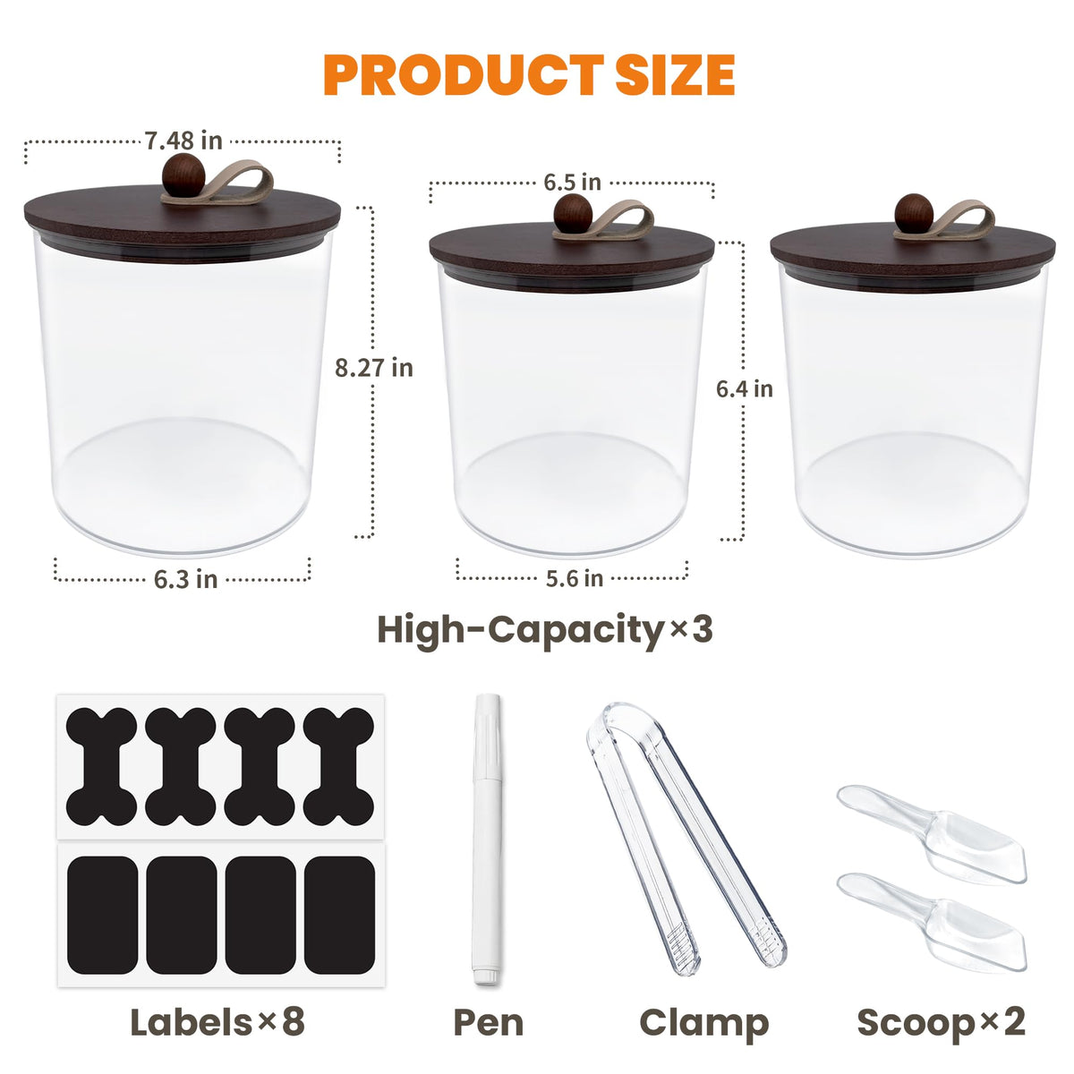 3 Pack Airtight Dog Treat Containers with Bamboo Lids P1239