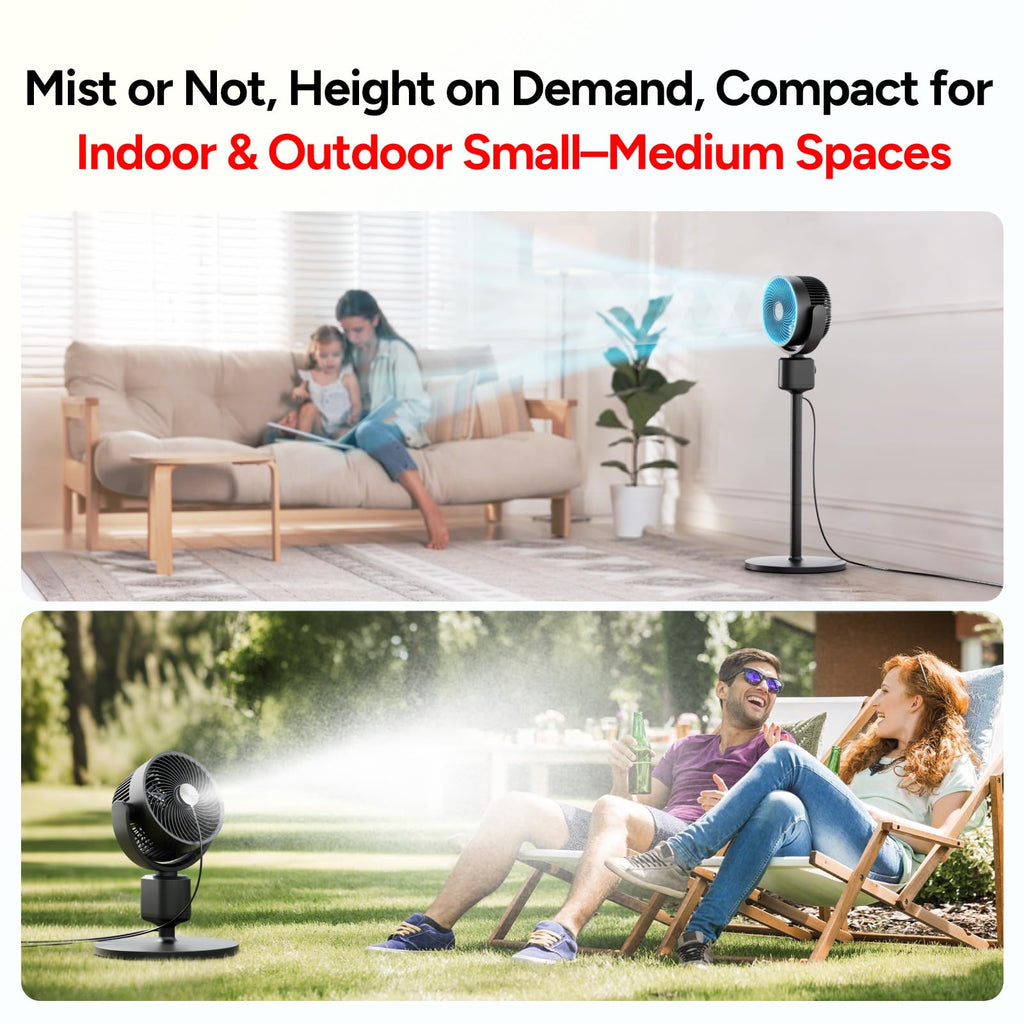 Compact Misting Pedestal Fan with Magnetic Mister, Quiet Air Circulator Standing Fan, 16-34" Adj. Height, 70°Auto-Oscillation, 3 Speeds B19914