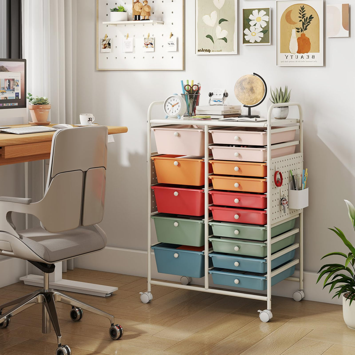 15 Drawer Rolling Storage Cart with Metal Tabletop J206308