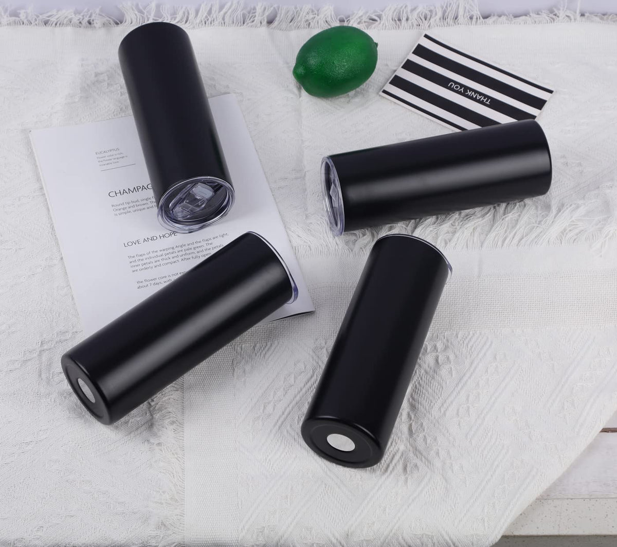 20 Oz Stainless Steel Insulated Tumbler Set, 8 Pack, Black X414