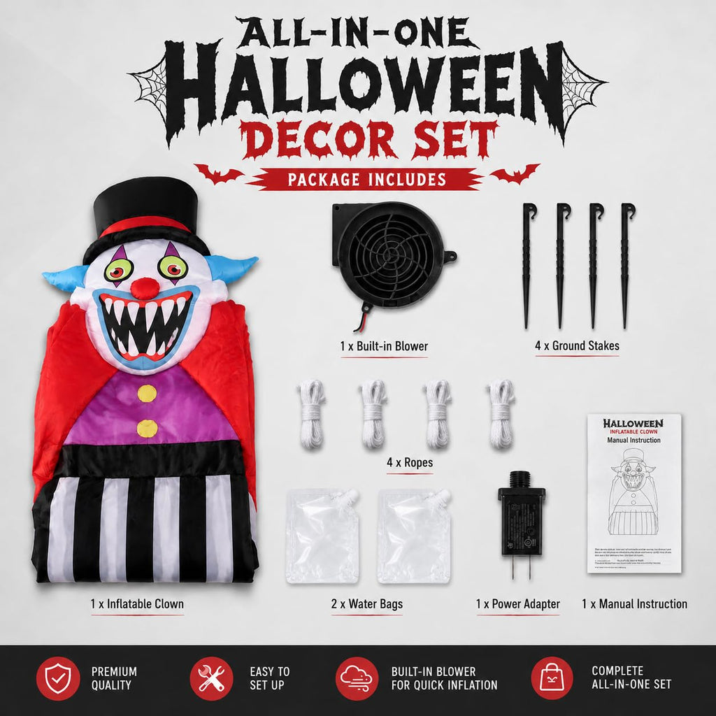 11FT Giant Halloween Inflatables Clown Ghost with LED Lights O21289