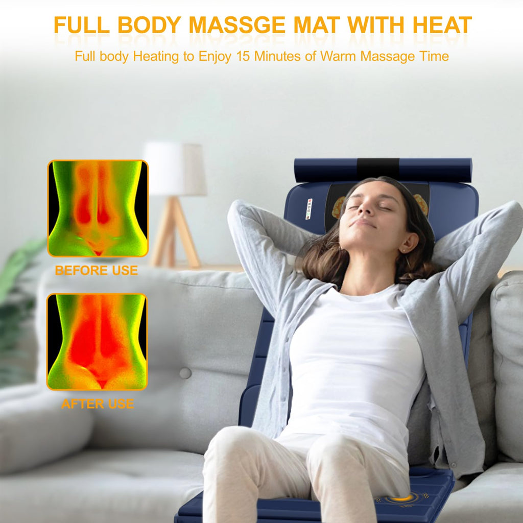 Full Body Massage Mat with Heat, 9 Vibrating Modes, Detachable Neck Massager J67949