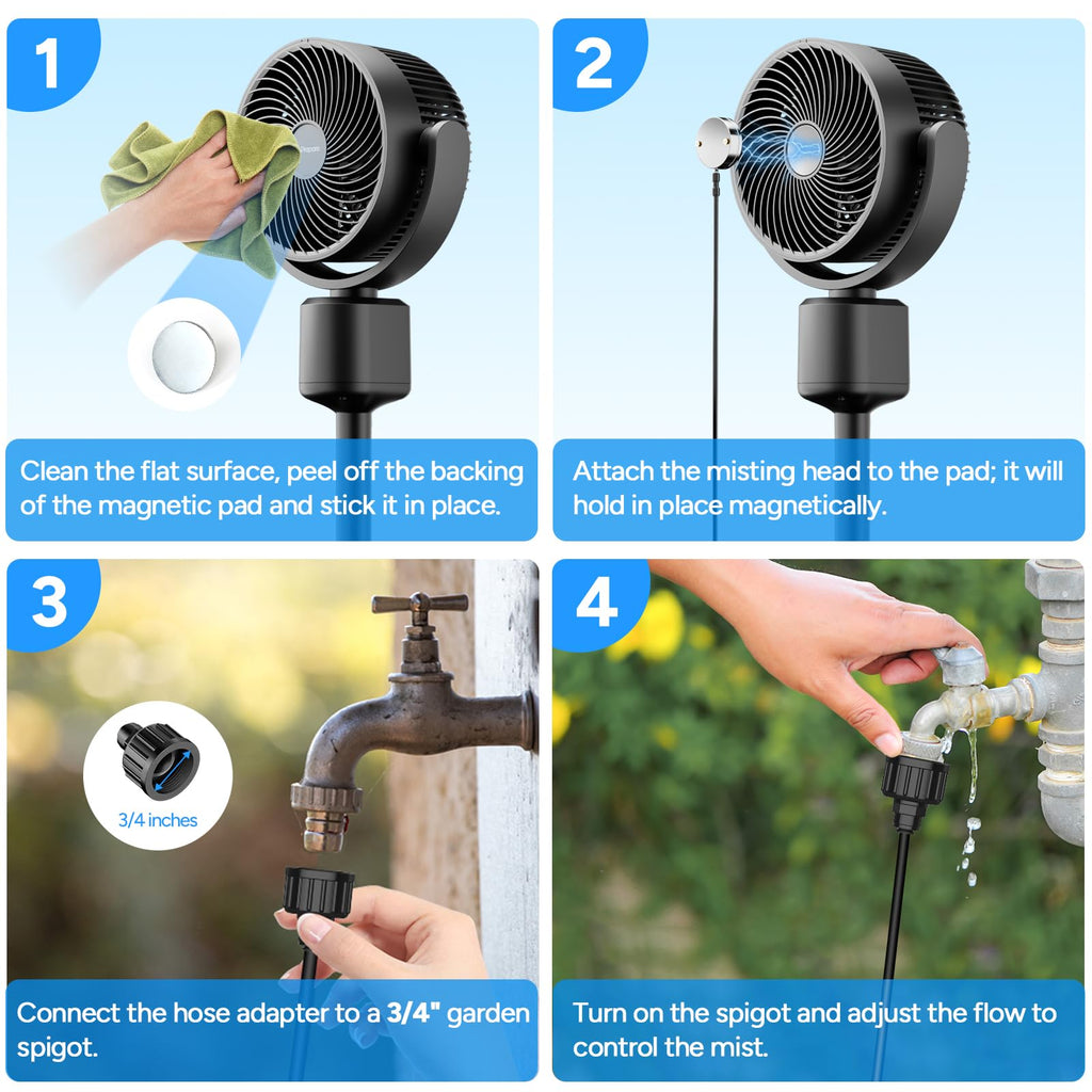 Compact Misting Pedestal Fan with Magnetic Mister, Quiet Air Circulator Standing Fan, 16-34" Adj. Height, 70°Auto-Oscillation, 3 Speeds B19914