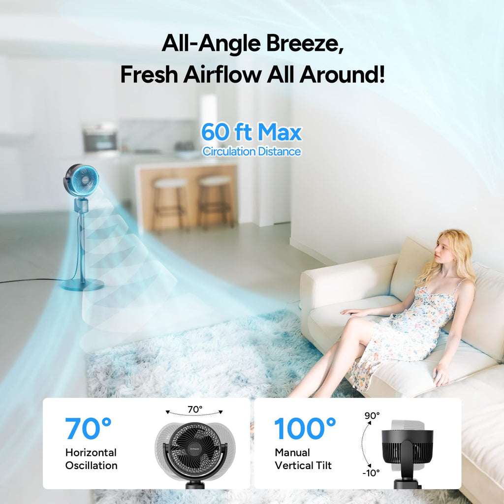 Compact Misting Pedestal Fan with Magnetic Mister, Quiet Air Circulator Standing Fan, 16-34" Adj. Height, 70°Auto-Oscillation, 3 Speeds B19914