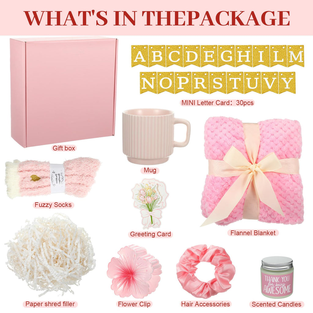 Birthday Gift Basket for Women, Spa Relaxation Set, Pink E635