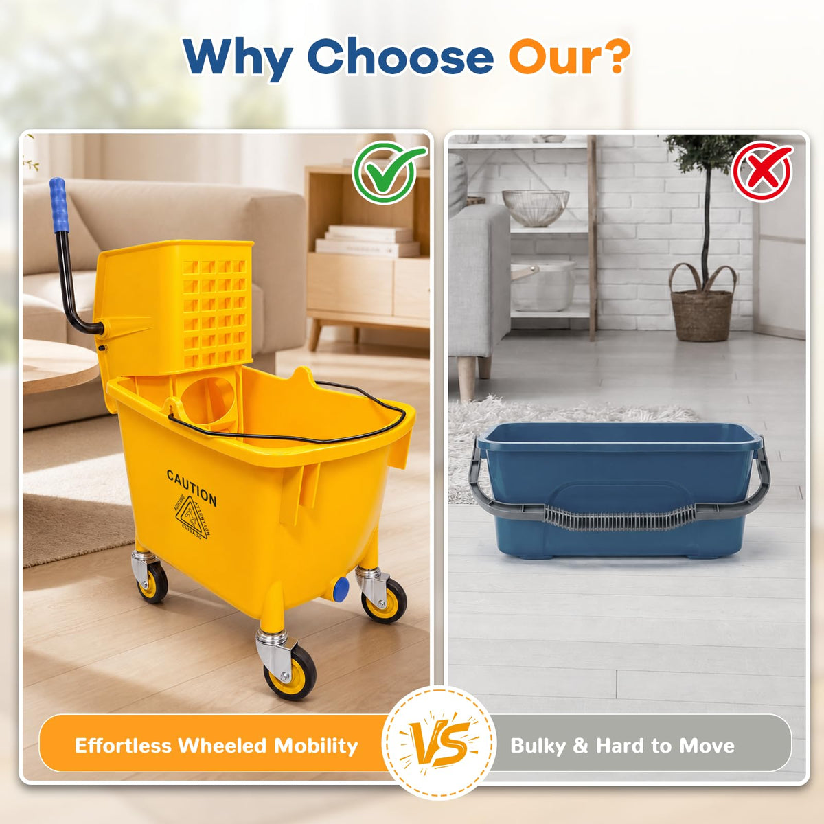 35 Quart Mop Bucket with Side Press Wringer on Wheels L1609