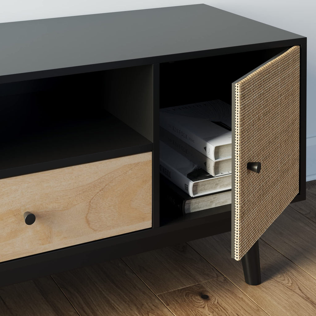 Black Oak Rattan TV Stand with Storage Doors G322117