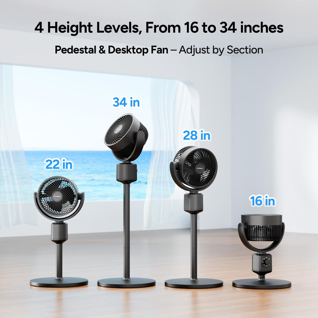 Compact Misting Pedestal Fan with Magnetic Mister, Quiet Air Circulator Standing Fan, 16-34" Adj. Height, 70°Auto-Oscillation, 3 Speeds B19914