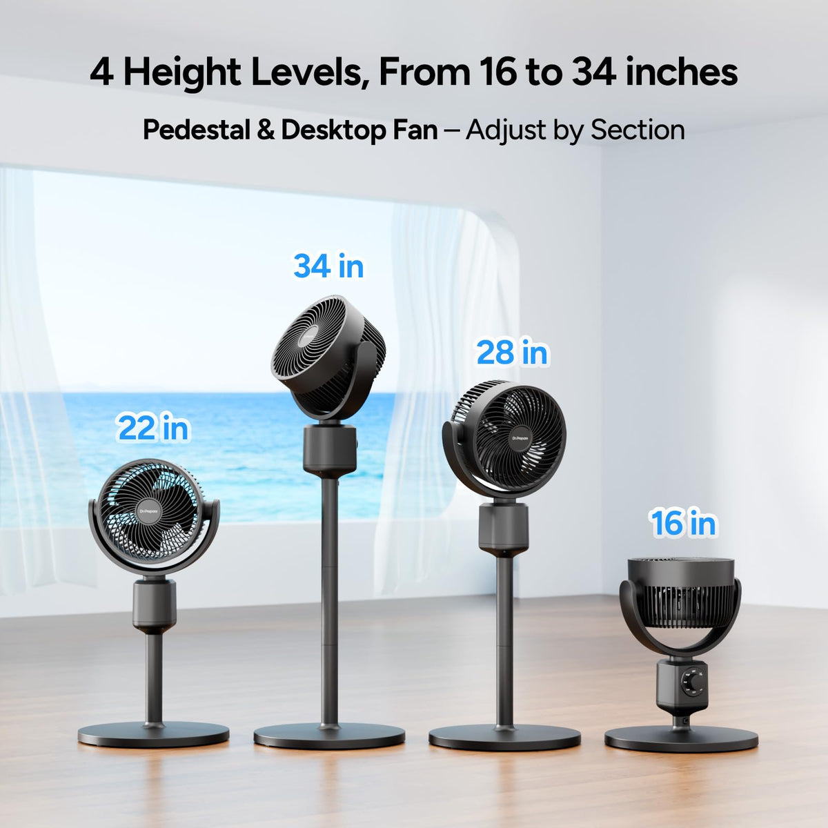 Compact Misting Pedestal Fan with Magnetic Mister, Quiet Air Circulator Standing Fan, 16-34" Adj. Height, 70°Auto-Oscillation, 3 Speeds B19914