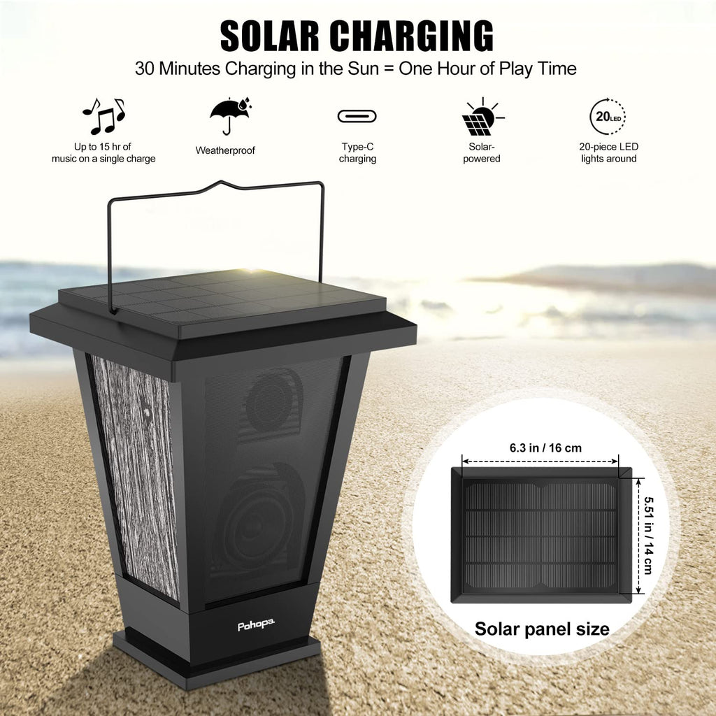 Black Waterproof Solar Powered 2 Packs Bluetooth Speakers N1947