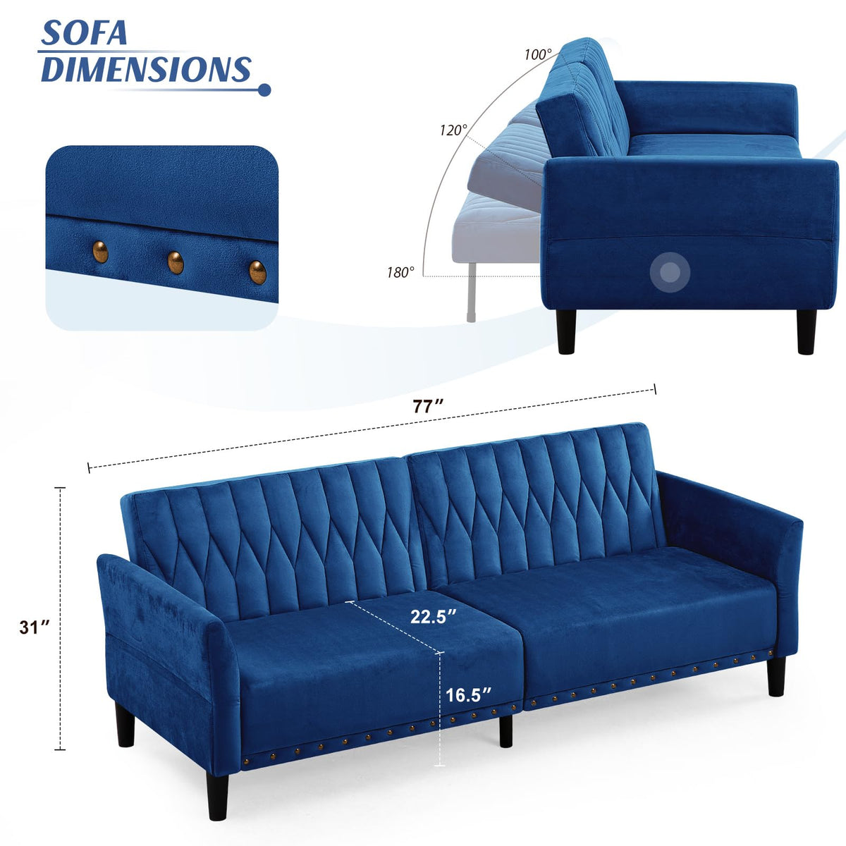 Blue Velvet Sofa Bed X15718