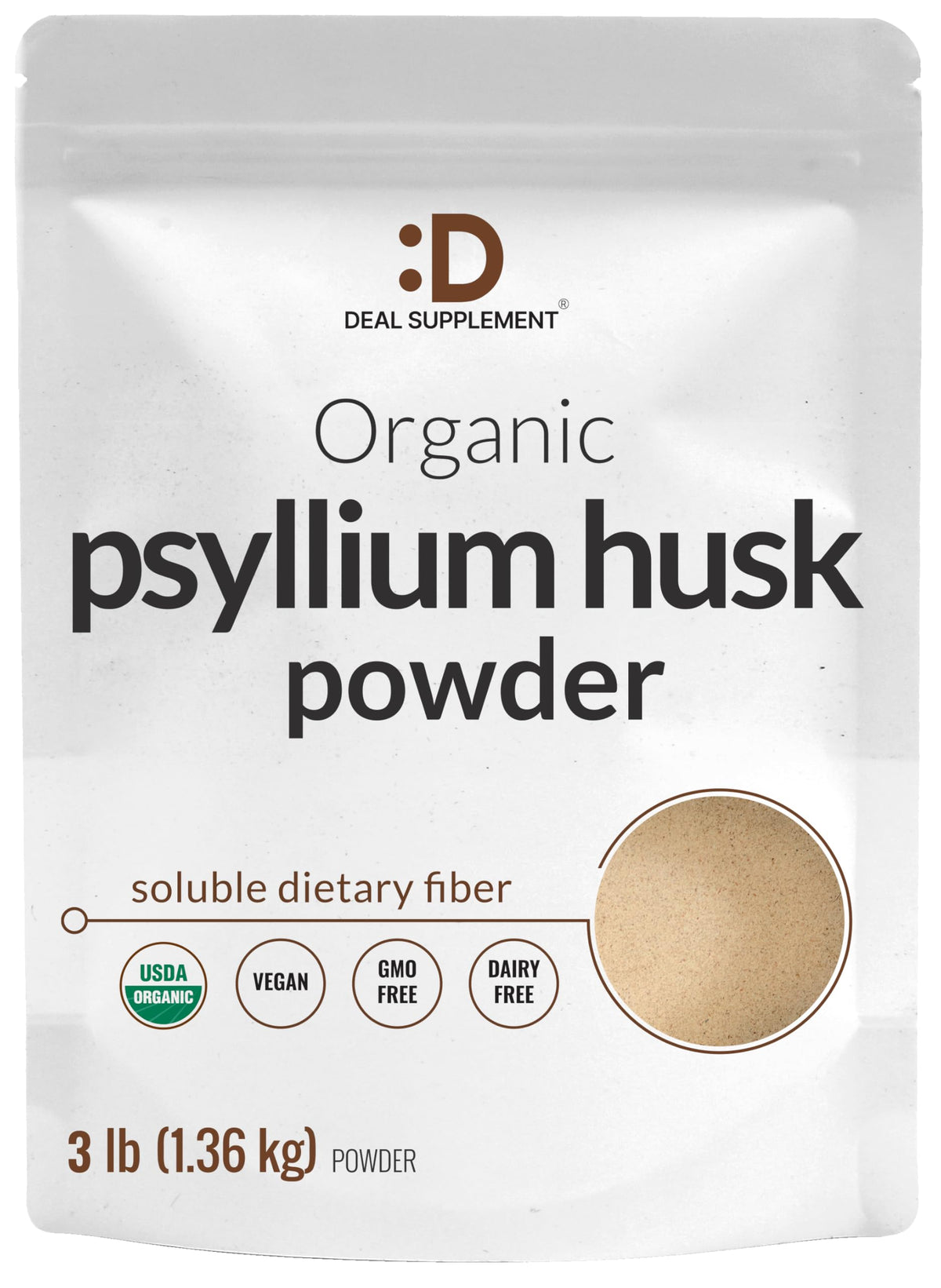Organic Psyllium Husk Powder 3lbs Unflavored Soluble Fiber R964098
