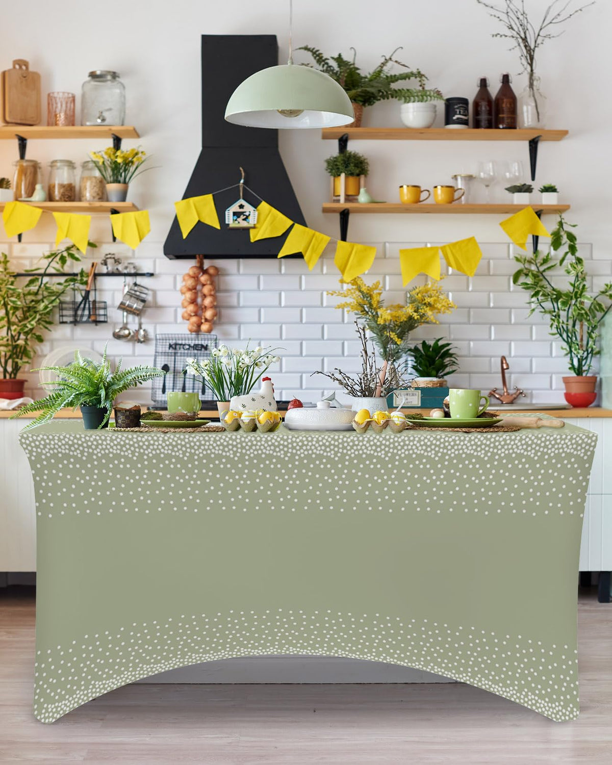 White Speckles Grain Spandex Fitted Table Cover G98619