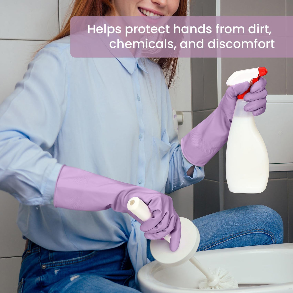 4 Pairs Reusable Rubber Cleaning Gloves with Flocked Lining and Non-Slip Grip H87315