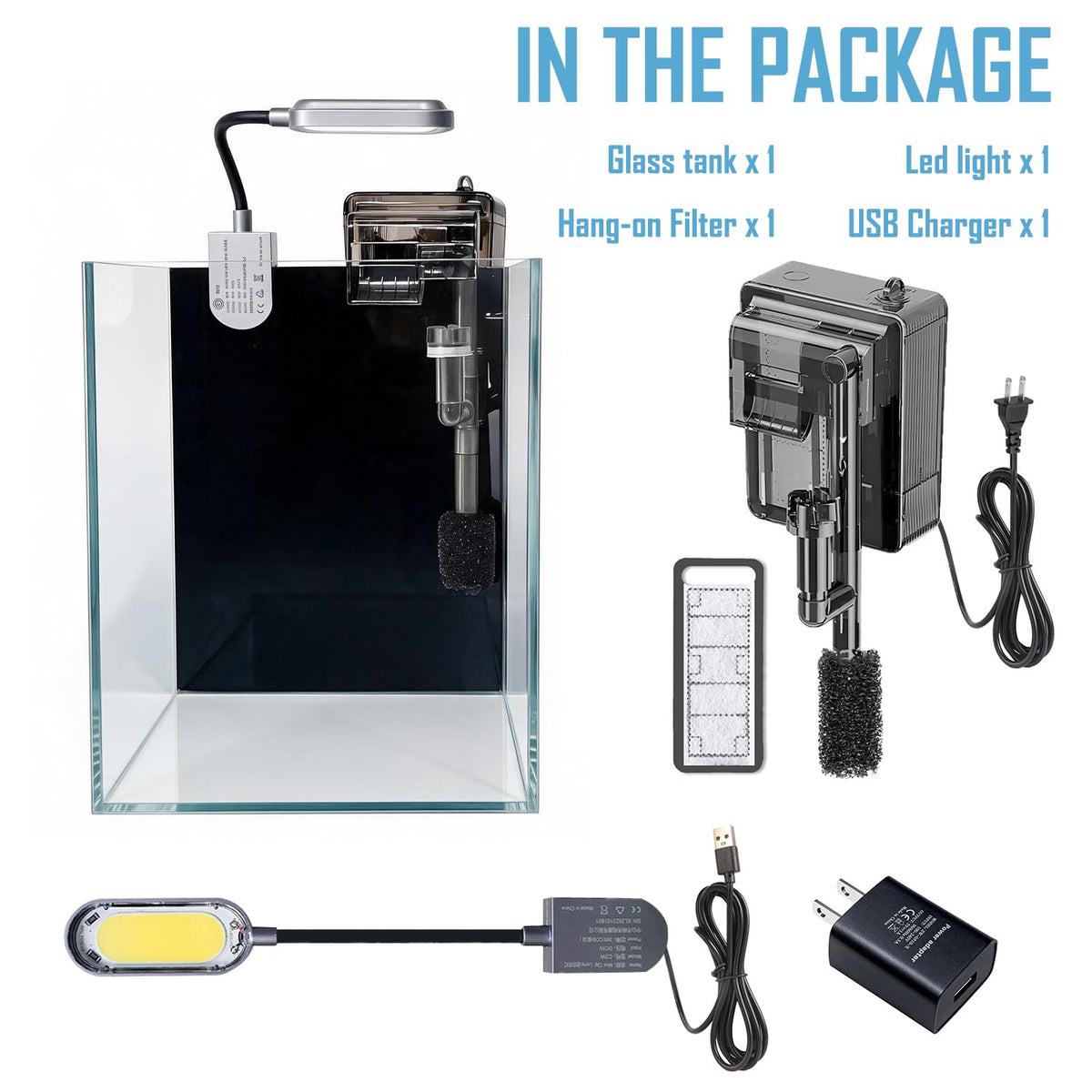 1.5 Gallon Glass Aquarium Starter Kit with Filter and LED Light O825381