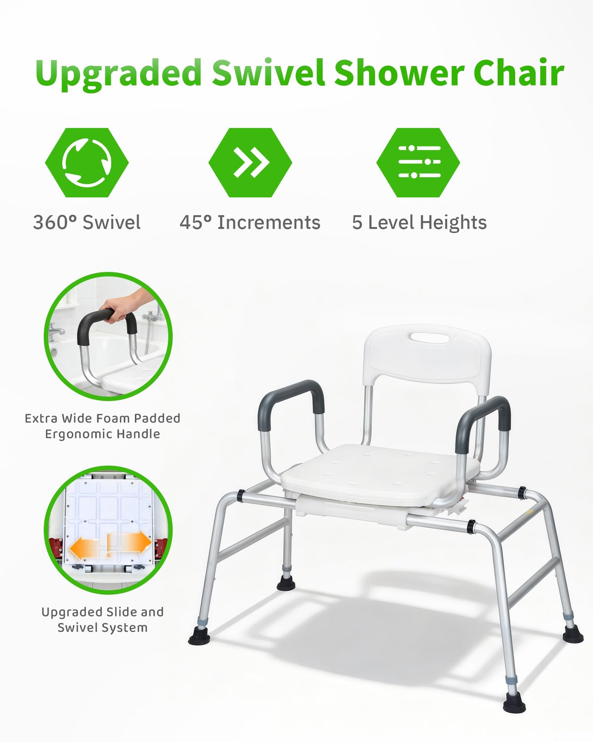 Heavy Duty Sliding Shower Chair with 360⁰ Swivel Seat D386673