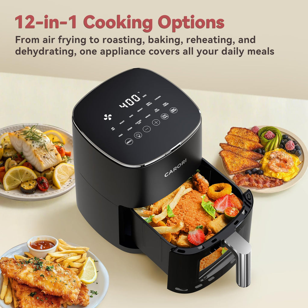 6 Qt Air Fryer with Viewing Window, 12 Presets, Nonstick Dishwasher-Safe Basket, Black I102167