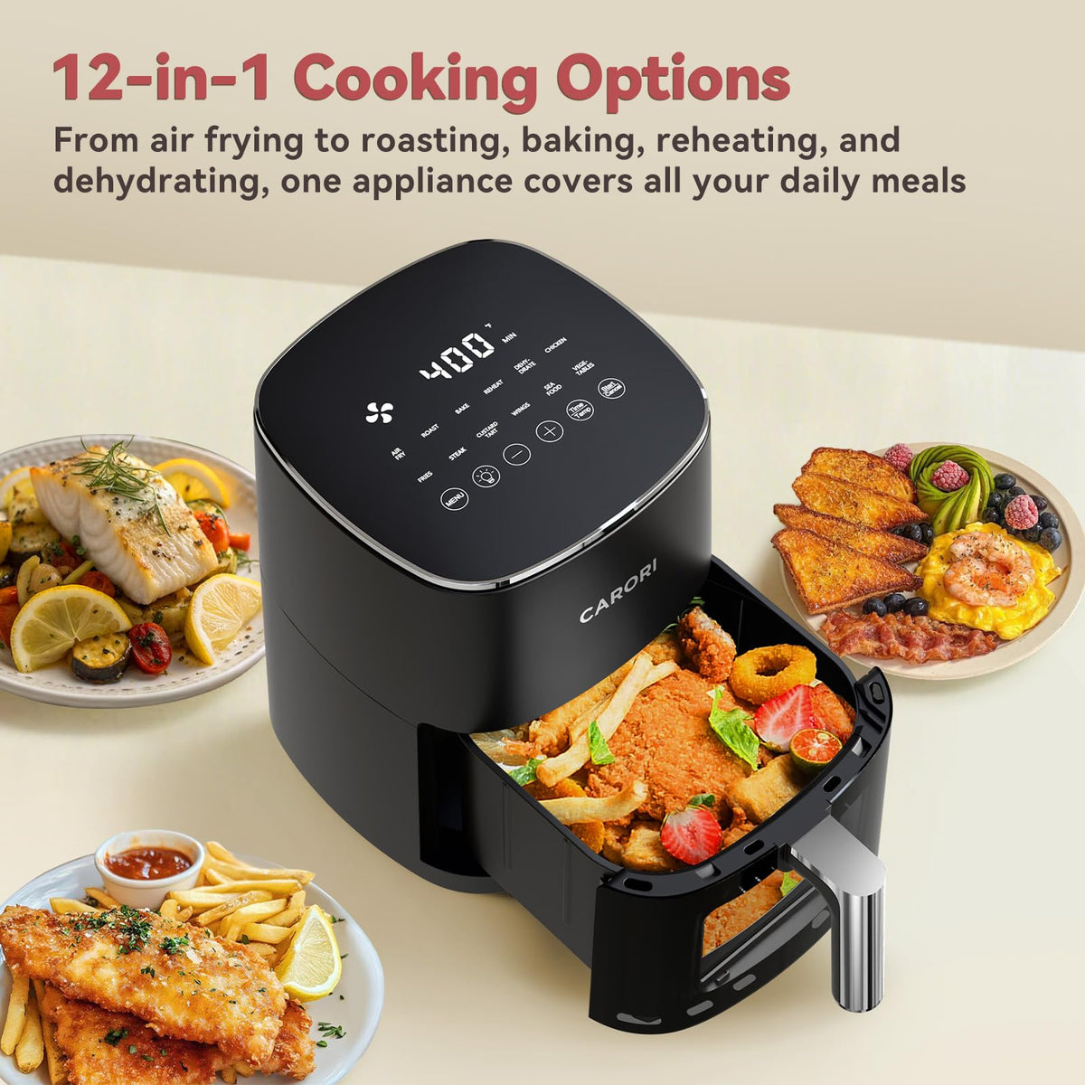 6 Qt Air Fryer with Viewing Window, 12 Presets, Nonstick Dishwasher-Safe Basket, Black I102167