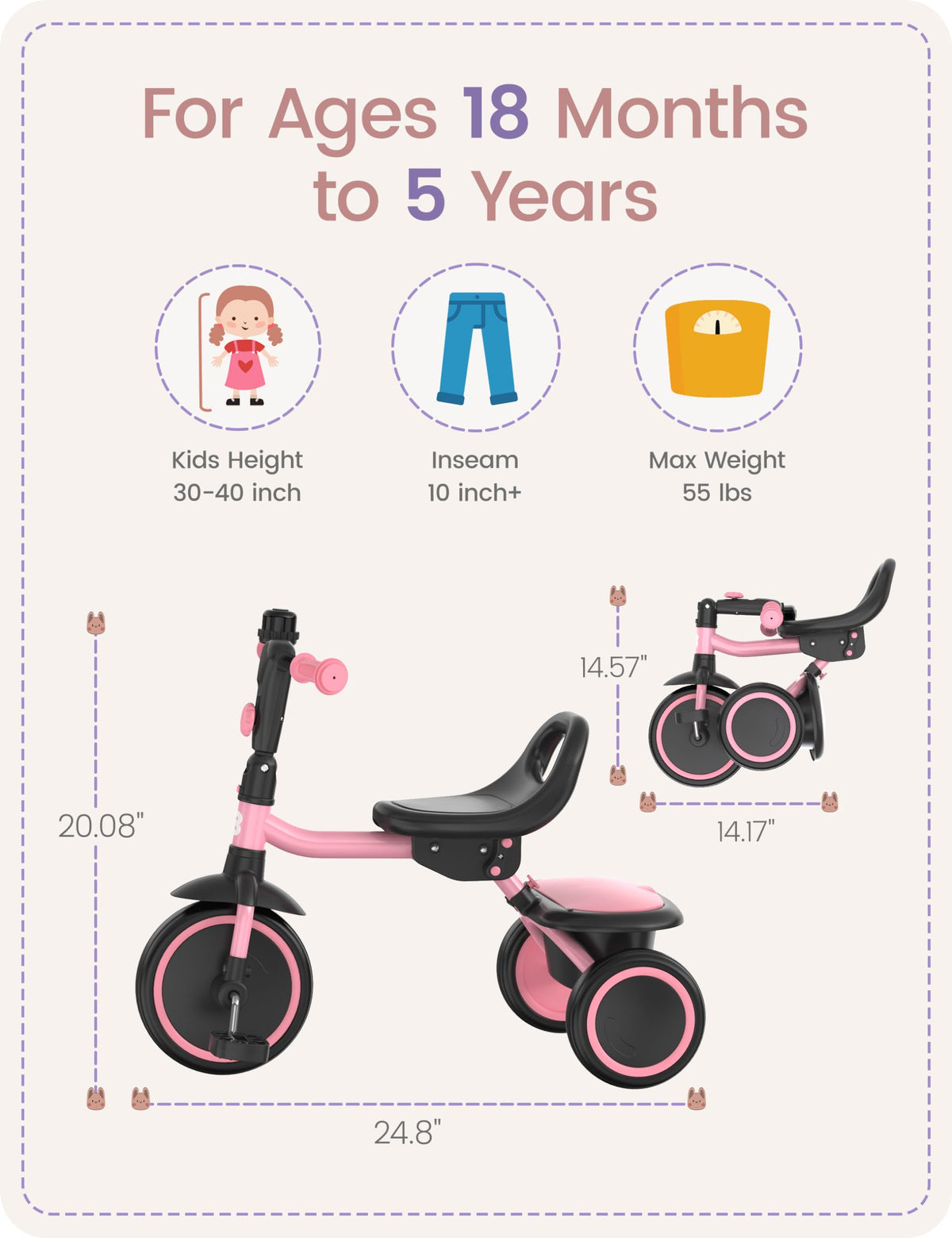 Pink Toddler Tricycle with Bell U142