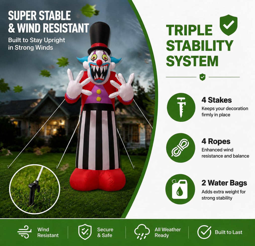 11FT Giant Halloween Inflatables Clown Ghost with LED Lights O21289