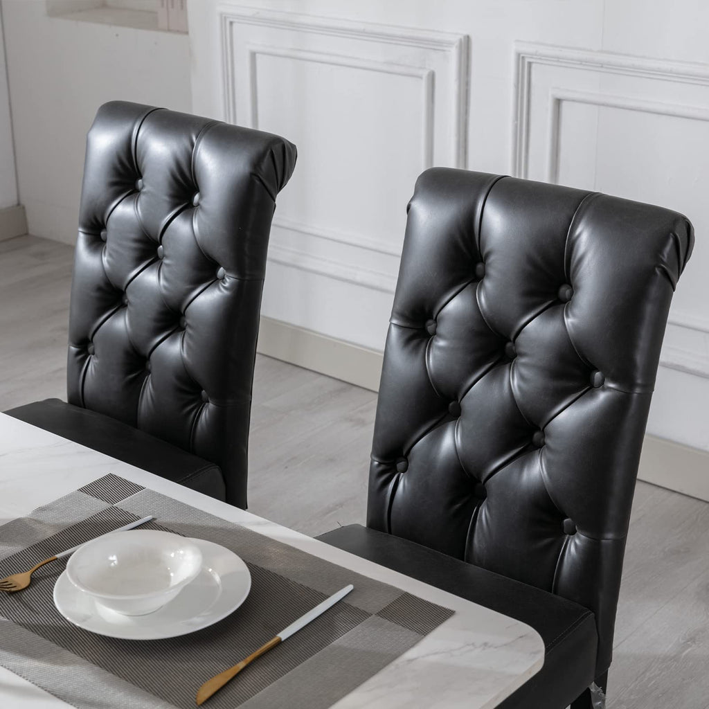 Black PU Leather Upholstered Dining Chairs Set of 4 Q404
