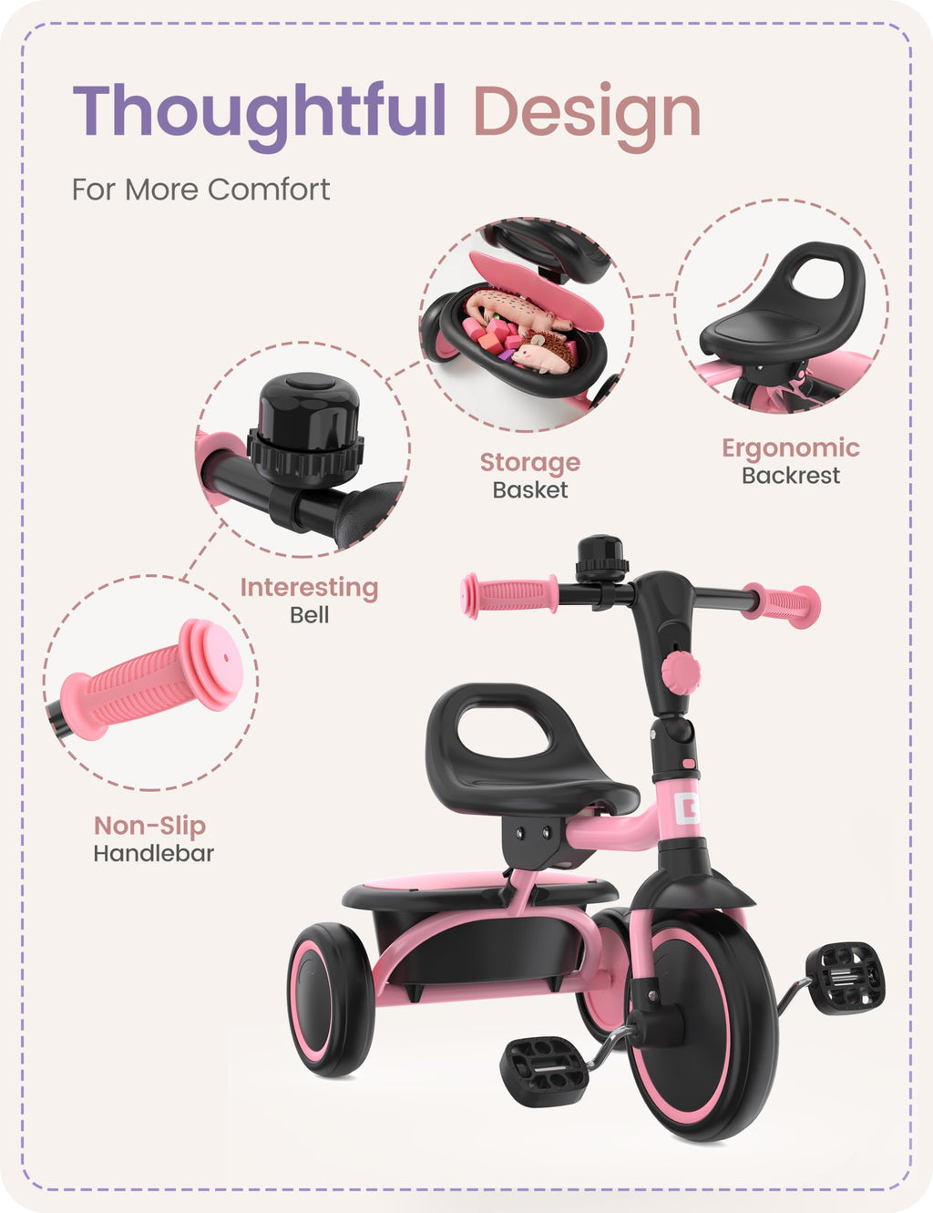 Pink Toddler Tricycle with Bell U142