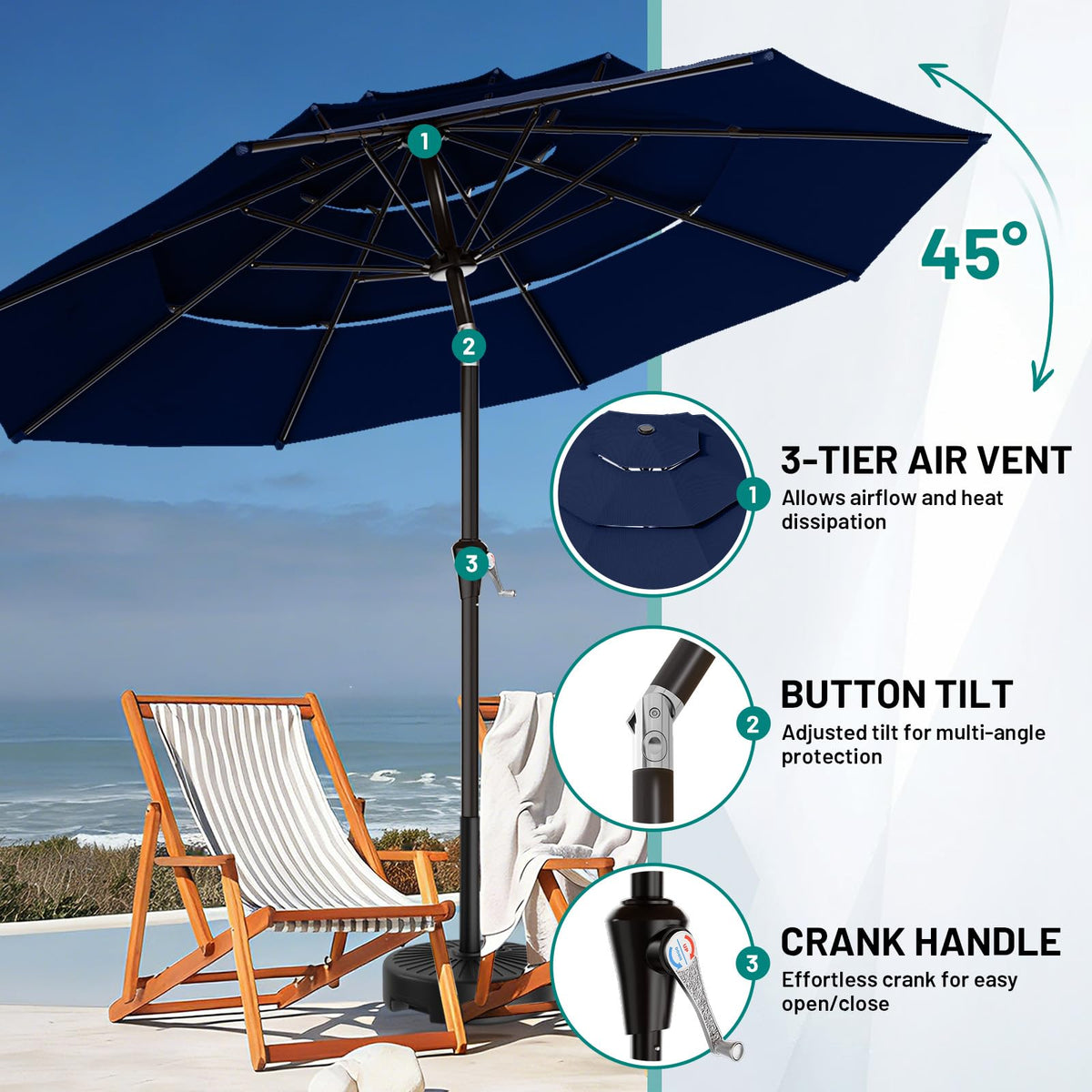 9ft 3-Tier UV Protection Windproof Patio Umbrella A766213