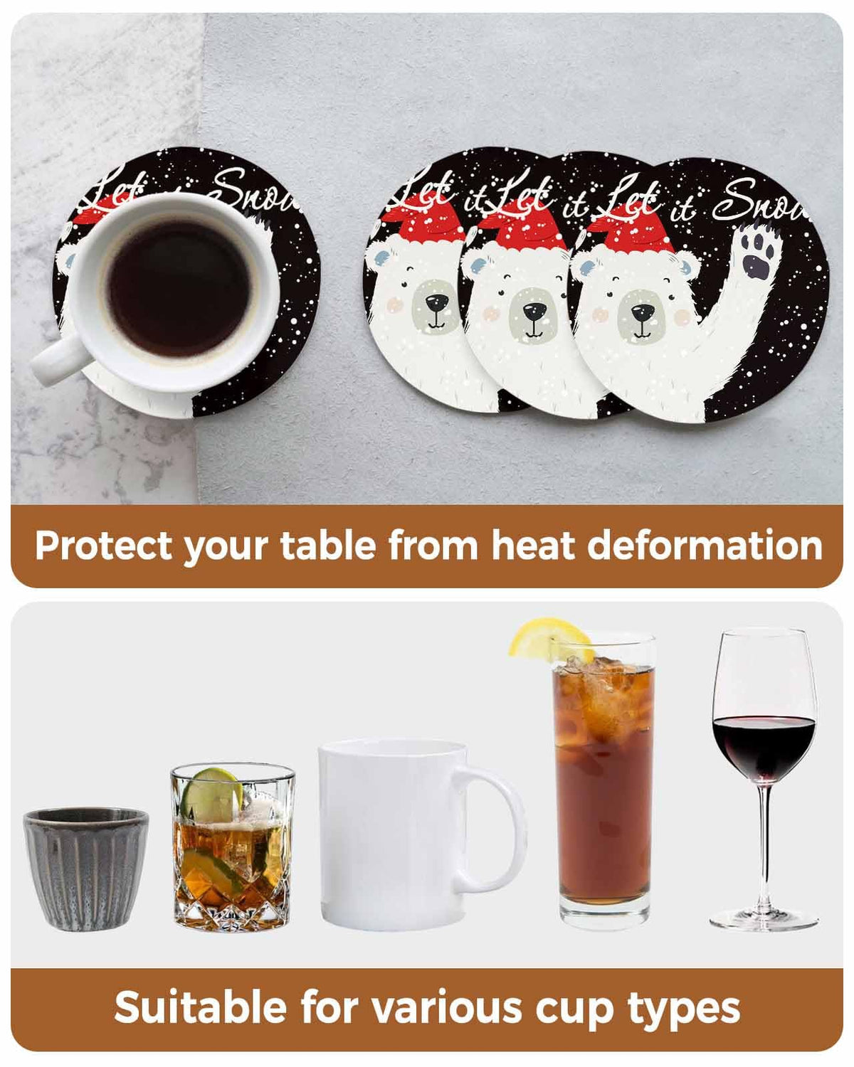 Set of 4 Absorbent Ceramic Stone Coasters with Cork Base I29394