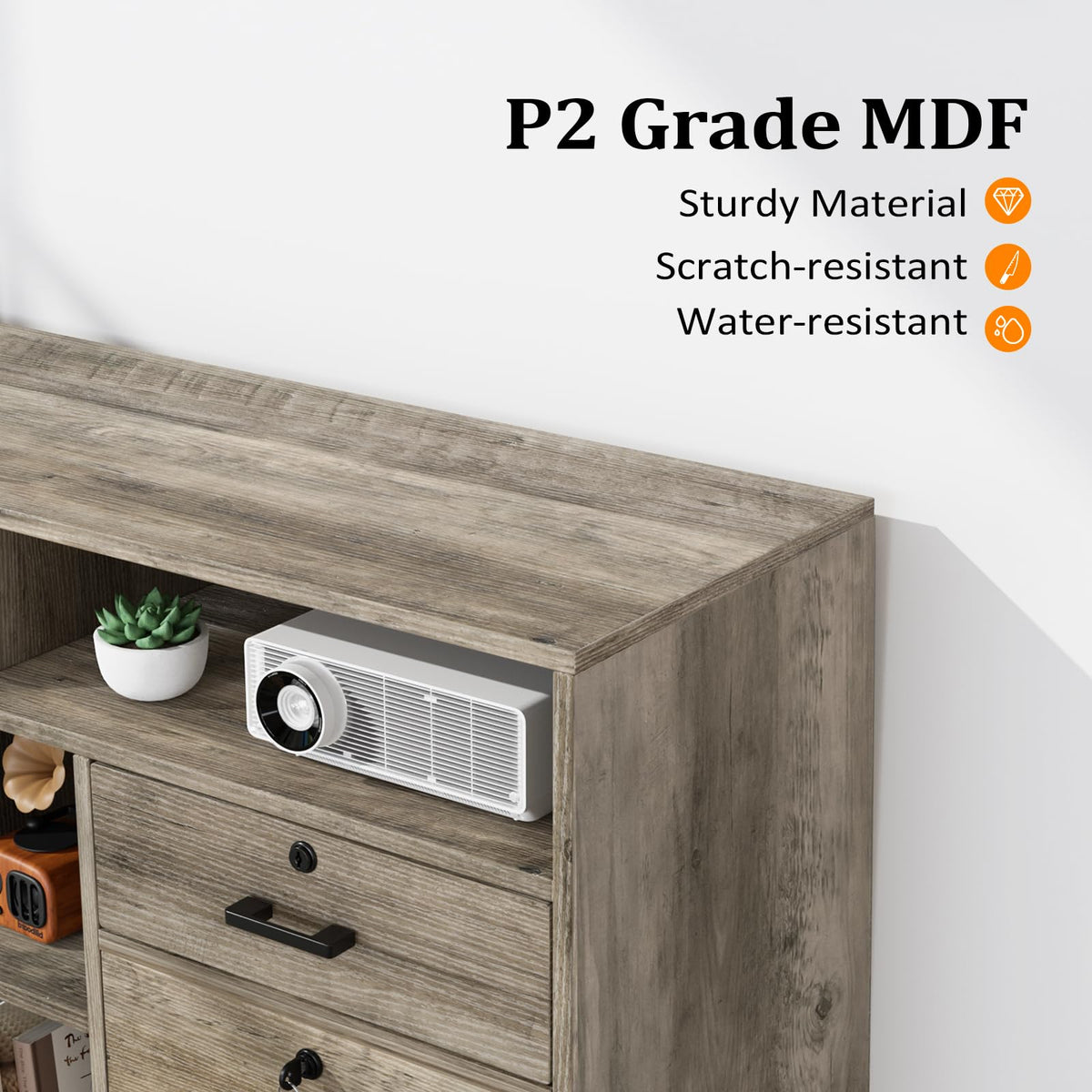 Rustic Grey 4 Drawer File Cabinet with Lock W170