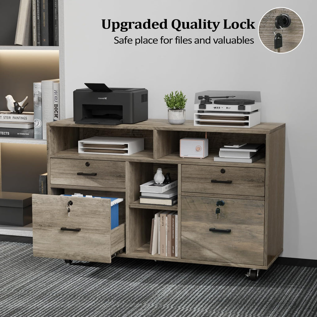 Rustic Grey 4 Drawer File Cabinet with Lock W170