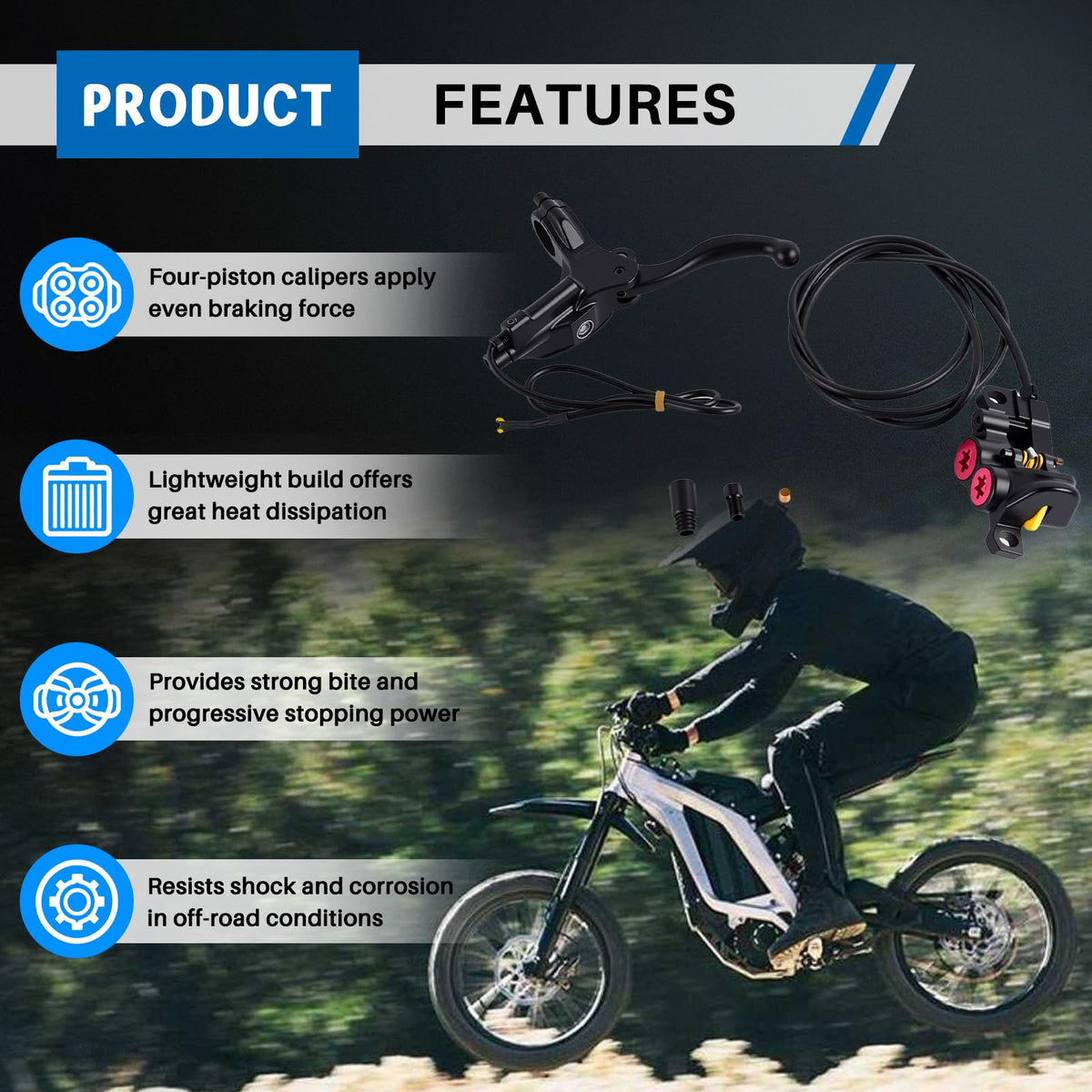 Hydraulic Brake Kit 4-Piston Aluminum Off-Road E-Bike V187