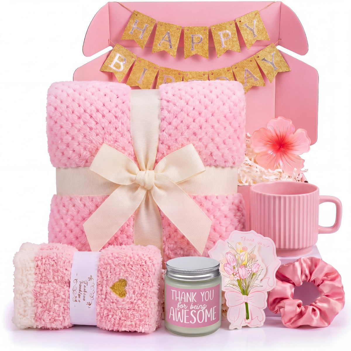 Birthday Gift Basket for Women, Spa Relaxation Set, Pink E635