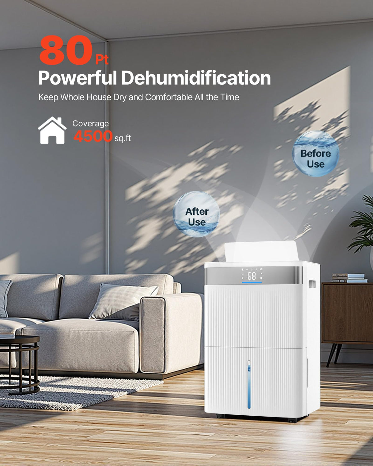 80 Pints Dehumidifier with Drain Hose R412
