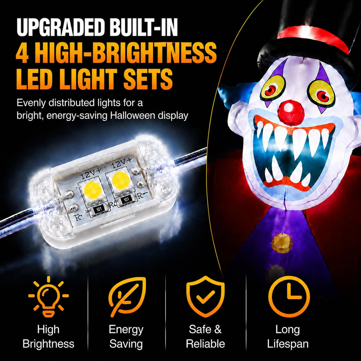 11FT Giant Halloween Inflatables Clown Ghost with LED Lights O21289